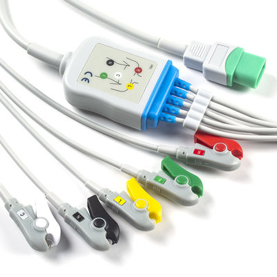 민드레이 데이터 측정기 ECG 케이블과 리드선 5 리드 IEC 클립 열 가소성 폴리우레탄 수지 ECG 케이블