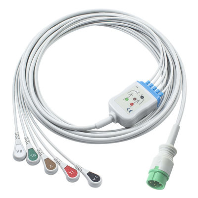 회색 호환 IVY 5Lead ECG 케이블 AHA 스냅 1m 3.0 지름