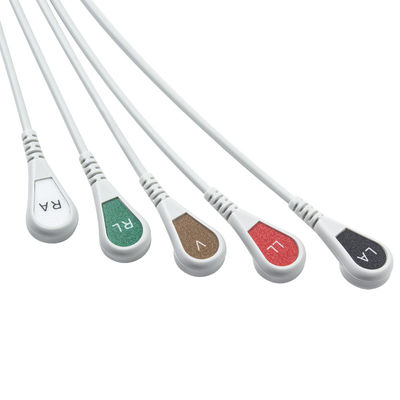 회색 호환 IVY 5Lead ECG 케이블 AHA 스냅 1m 3.0 지름