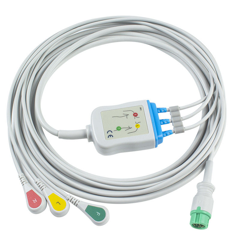 니혼 광전 공업 ECG 케이블과 리드선 CB-72353P 11은 OEC-6102A 연결기 ECG 케이블 3 리드 IEC 활기를 고정합니다
