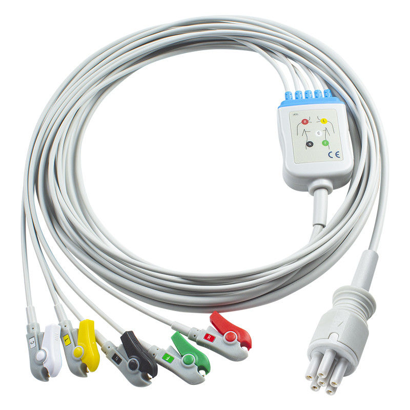 Omron > Colin 호환형 직결 ECG 케이블 및 유도선 5Lead IEC Grabber