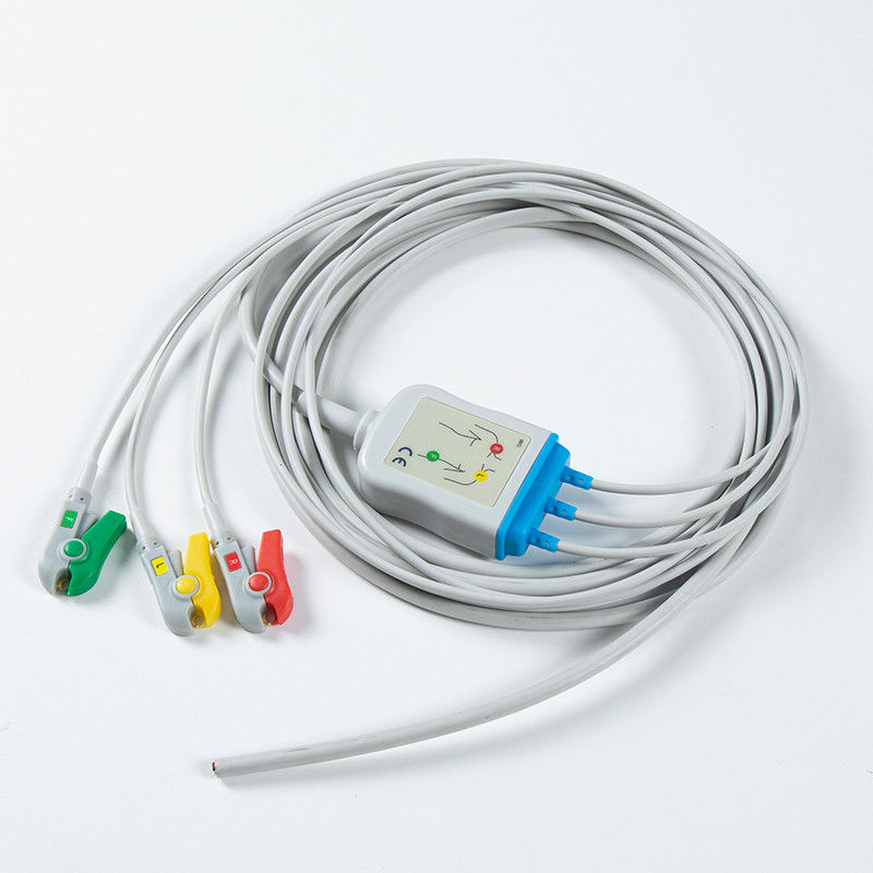 1m 3.0 지름 반 완성 된 ECG 케이블 3Lead IEC 포착기 연결 장치 없이 24개월의 유효기간