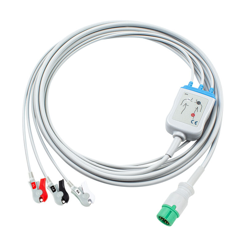 Yonker 12Pin E12 1 직선 ECG 케이블 ECG 케이블 및 납선 3Lead AHA IEC
